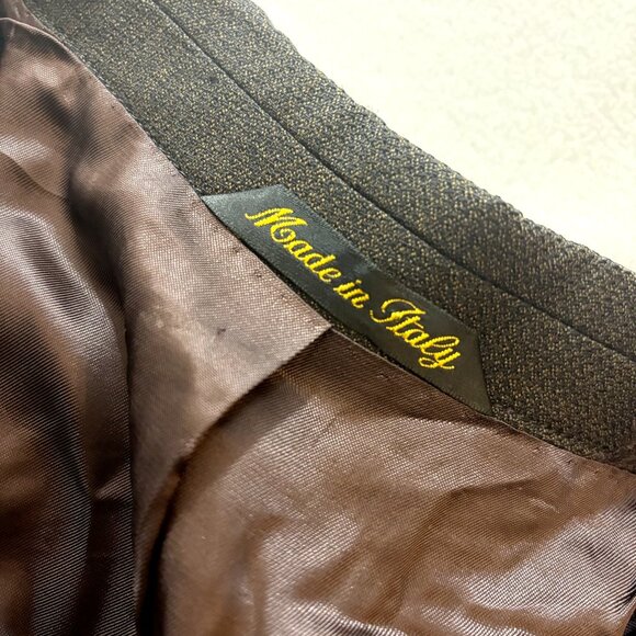 Mezzanotte Uomo Men's 3/4 Sleeves Green‎ Brown Textured Blazer Pure Wool Italy - Picture 8 of 9